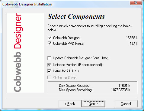 CPPD Designer Installer - Select Components