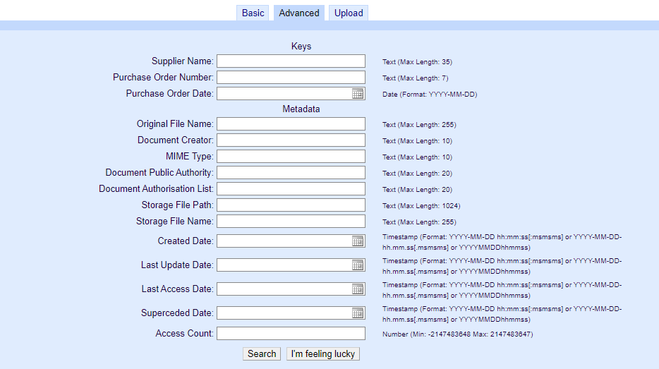 Indiividual Document Types search