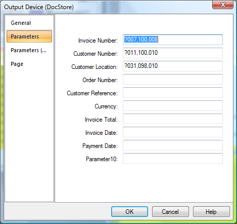 Docstore Output Device Parameters