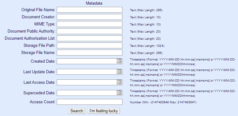 Document Metatdata Search Fields