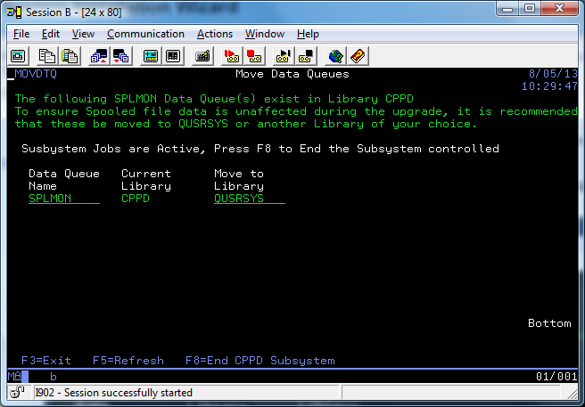 Move Data Queues - Subsystem warning