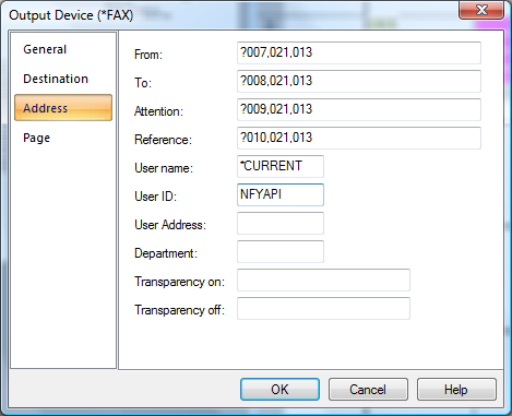 NFYAPI Fax parameters